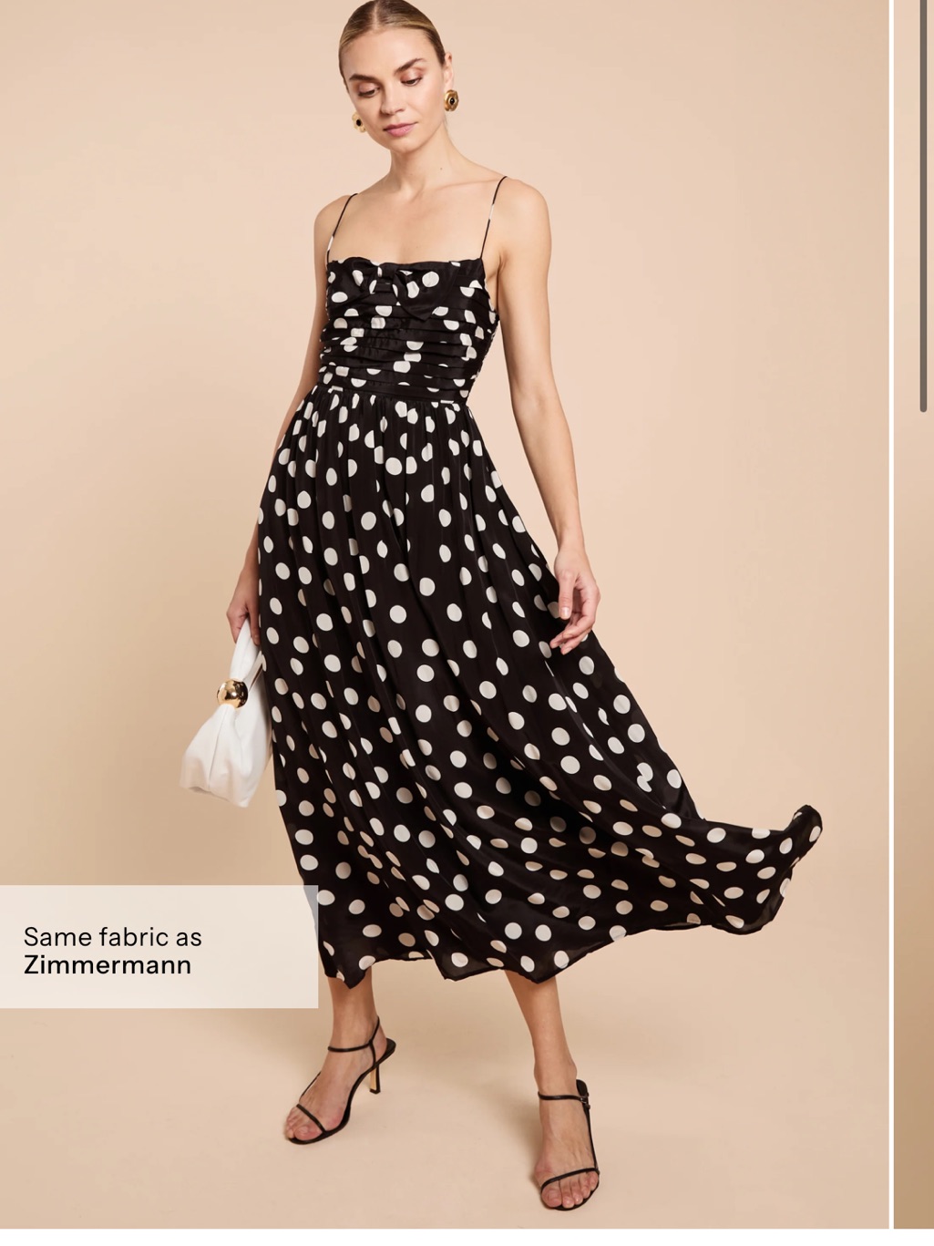 Sabella Black And White Polka Dot Midi Dress With Spaghetti Straps